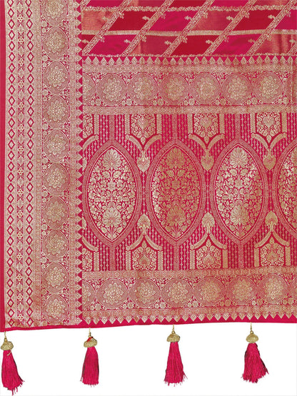 MANOHARI Banarasi Silk Blend Jacquard Work Saree - Pink - Dista