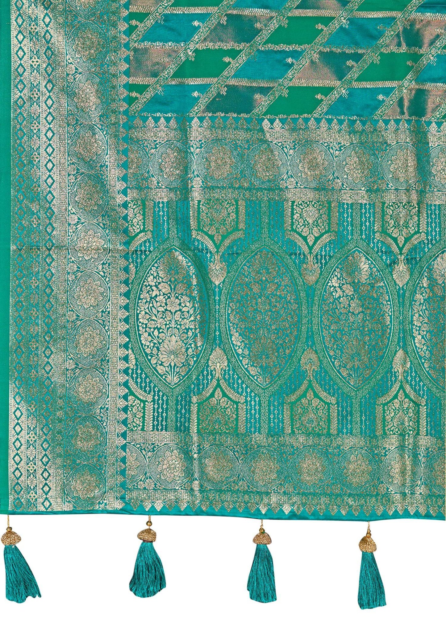 MANOHARI Banarasi Silk Blend Jacquard Work Saree - Green - Dista