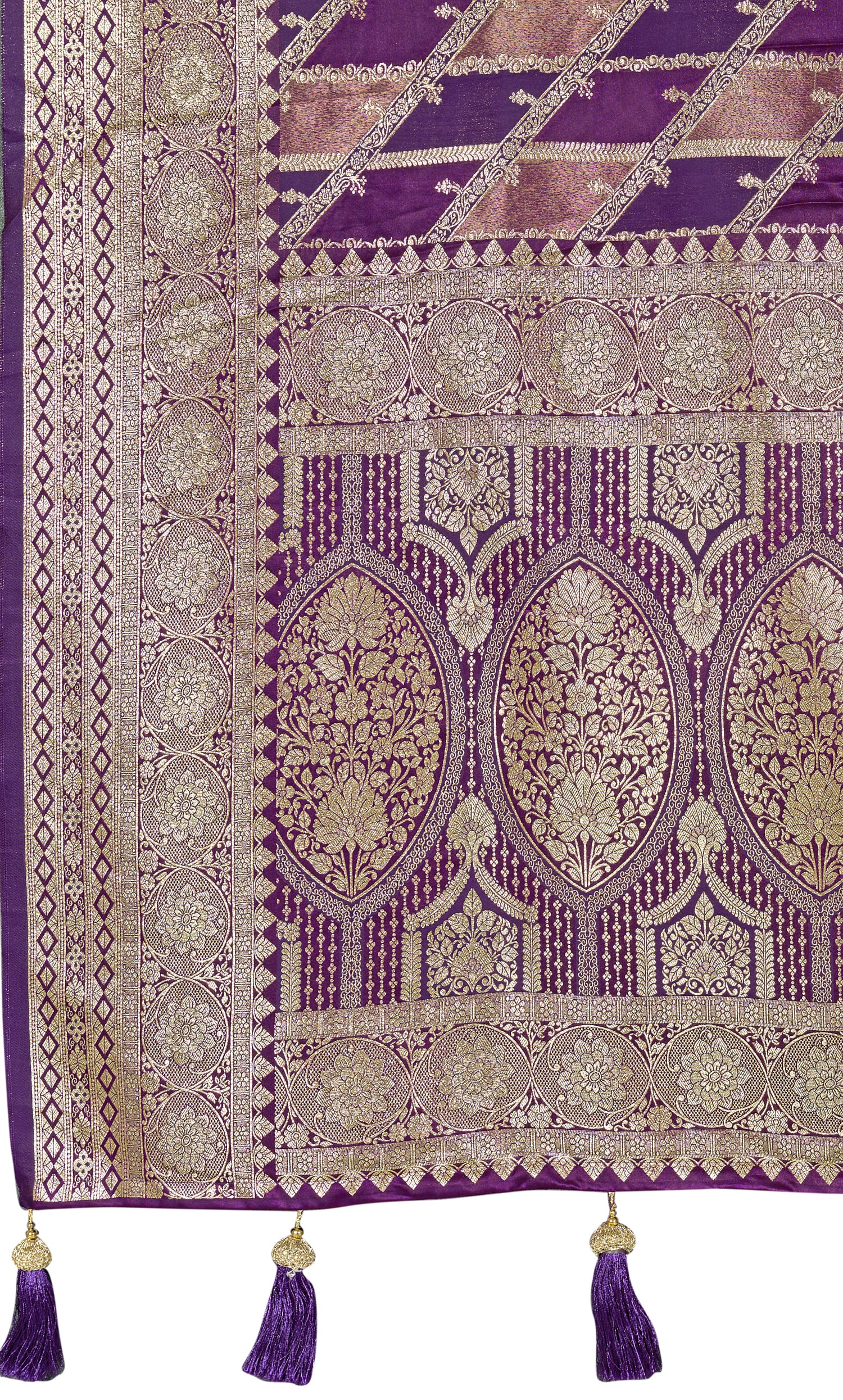 MANOHARI Banarasi Silk Blend Jacquard Work Saree - Purple - Dista