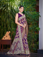 Thumbnail for MANOHARI Banarasi Silk Blend Jacquard Work Saree - Purple - Dista