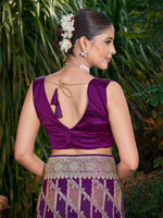 Thumbnail for MANOHARI Banarasi Silk Blend Jacquard Work Saree - Purple - Dista