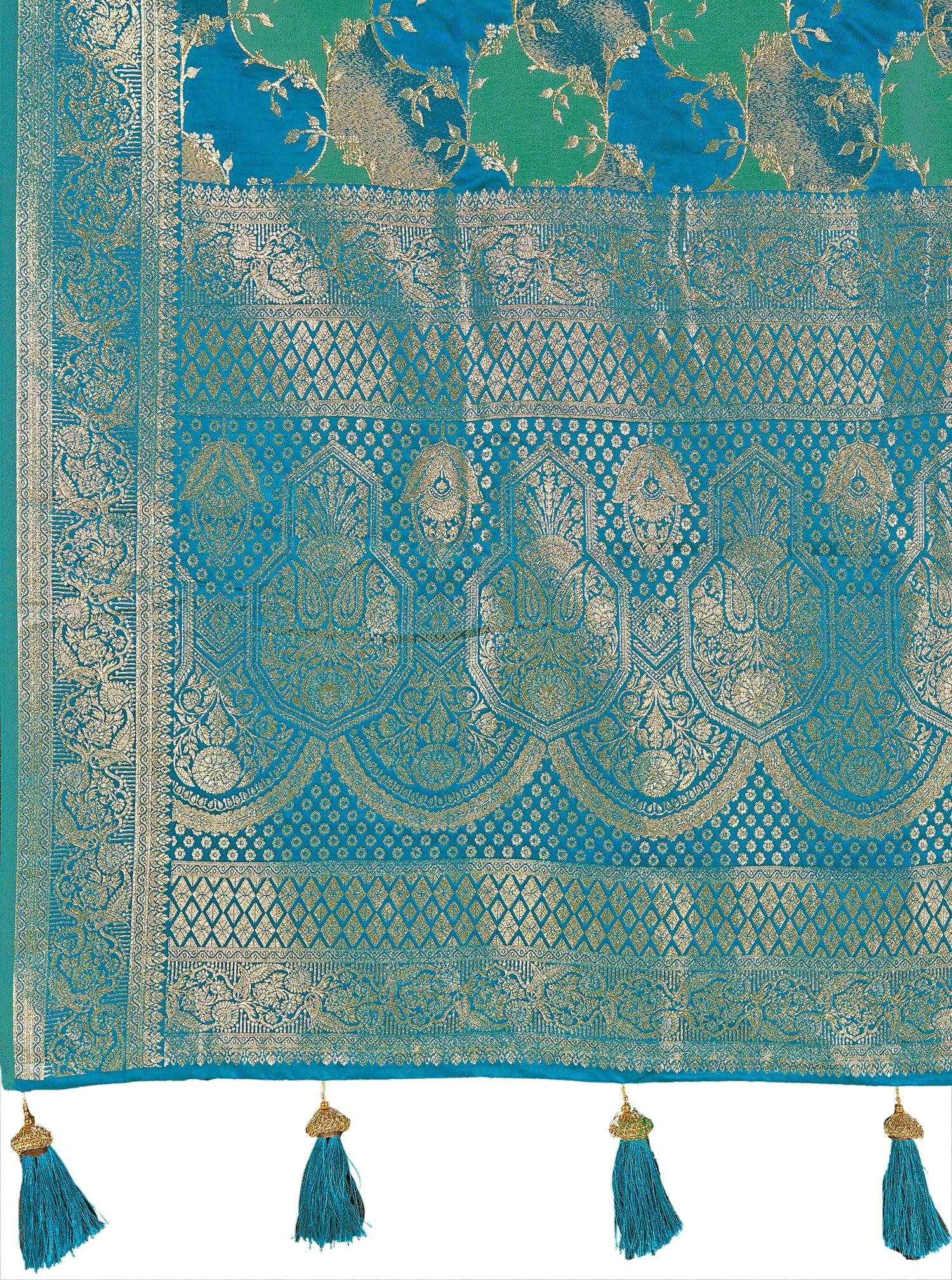 MANOHARI Banarasi Silk Blend Jacquard Work Saree - Turquoise - Dista