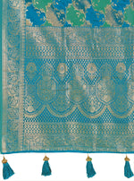 Thumbnail for MANOHARI Banarasi Silk Blend Jacquard Work Saree - Turquoise - Dista