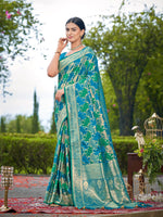 Thumbnail for MANOHARI Banarasi Silk Blend Jacquard Work Saree - Turquoise - Dista