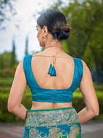 Thumbnail for MANOHARI Banarasi Silk Blend Jacquard Work Saree - Turquoise - Dista