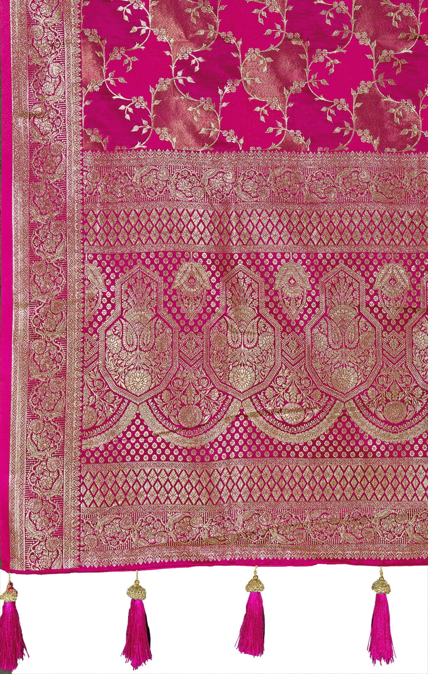 MANOHARI Banarasi Silk Blend Jacquard Work Saree - Pink - Dista