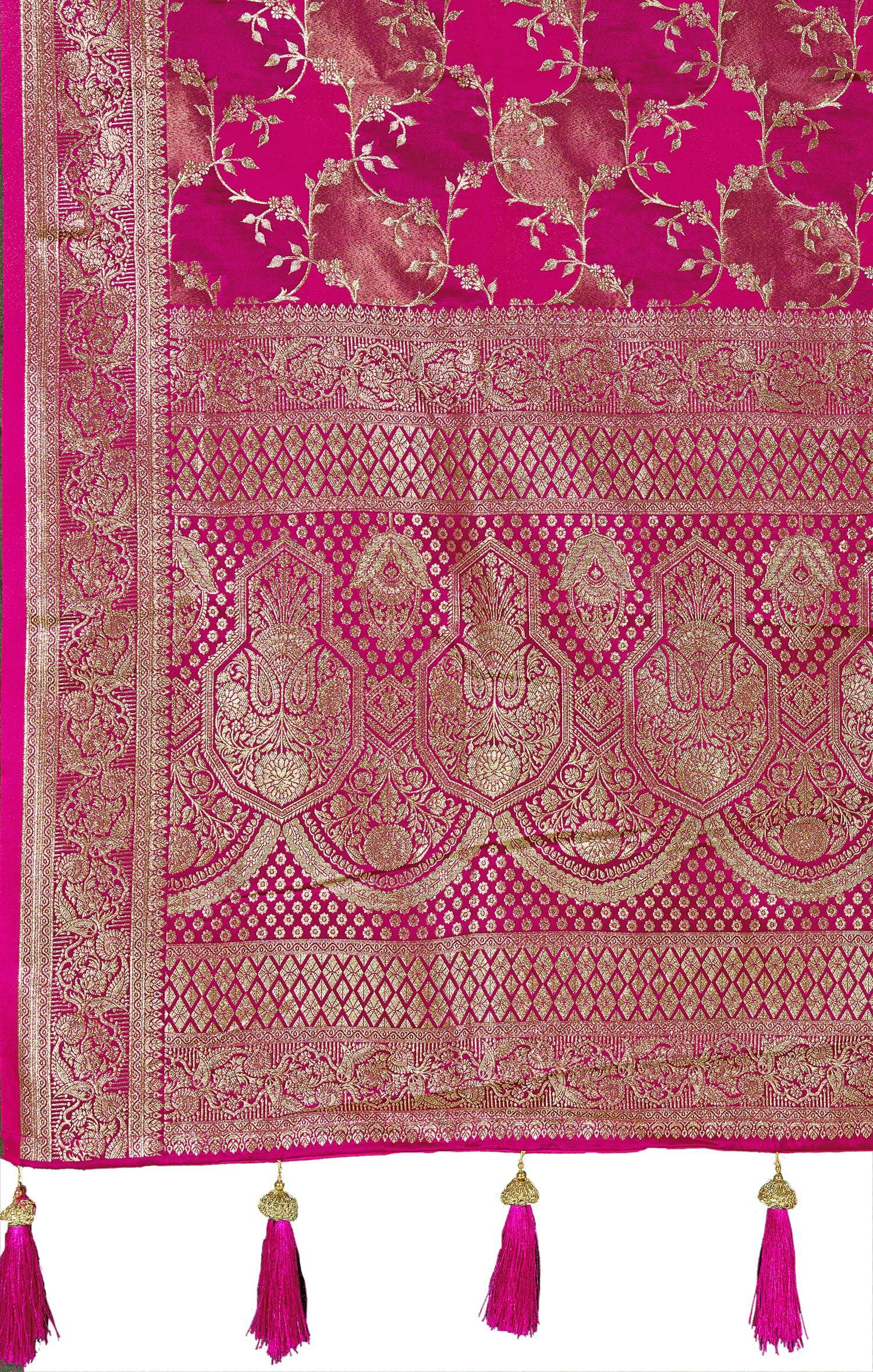 MANOHARI Banarasi Silk Blend Jacquard Work Saree - Pink - Dista