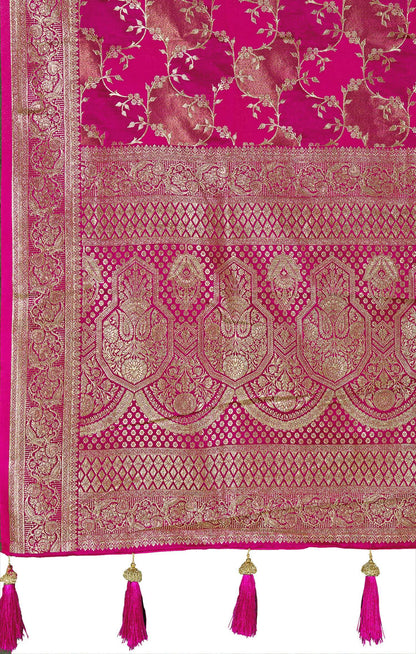 MANOHARI Banarasi Silk Blend Jacquard Work Saree - Pink - Dista
