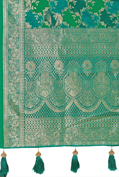 MANOHARI Banarasi Silk Blend Jacquard Work Saree - Green - Dista
