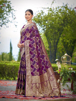 Thumbnail for MANOHARI Banarasi Silk Blend Jacquard Work Saree - Purple - Dista