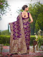 Thumbnail for MANOHARI Banarasi Silk Blend Jacquard Work Saree - Purple - Dista