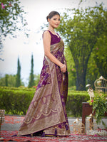Thumbnail for MANOHARI Banarasi Silk Blend Jacquard Work Saree - Purple - Dista