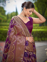 Thumbnail for MANOHARI Banarasi Silk Blend Jacquard Work Saree - Purple - Dista