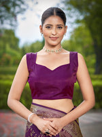 Thumbnail for MANOHARI Banarasi Silk Blend Jacquard Work Saree - Purple - Dista