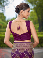 Thumbnail for MANOHARI Banarasi Silk Blend Jacquard Work Saree - Purple - Dista