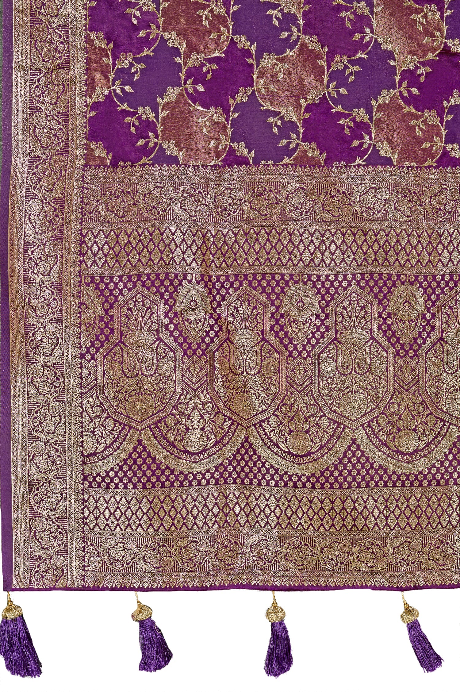 MANOHARI Banarasi Silk Blend Jacquard Work Saree - Purple - Dista