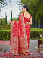 Thumbnail for MANOHARI Banarasi Silk Blend Jacquard Work Saree - Red - Dista