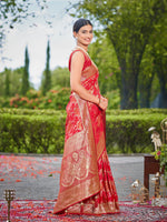 Thumbnail for MANOHARI Banarasi Silk Blend Jacquard Work Saree - Red - Dista