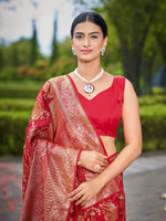 Thumbnail for MANOHARI Banarasi Silk Blend Jacquard Work Saree - Red - Dista