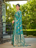 Thumbnail for MANOHARI Banarasi Silk Blend Jacquard Work Saree - Turquoise - Dista