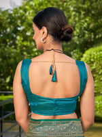 Thumbnail for MANOHARI Banarasi Silk Blend Jacquard Work Saree - Turquoise - Dista