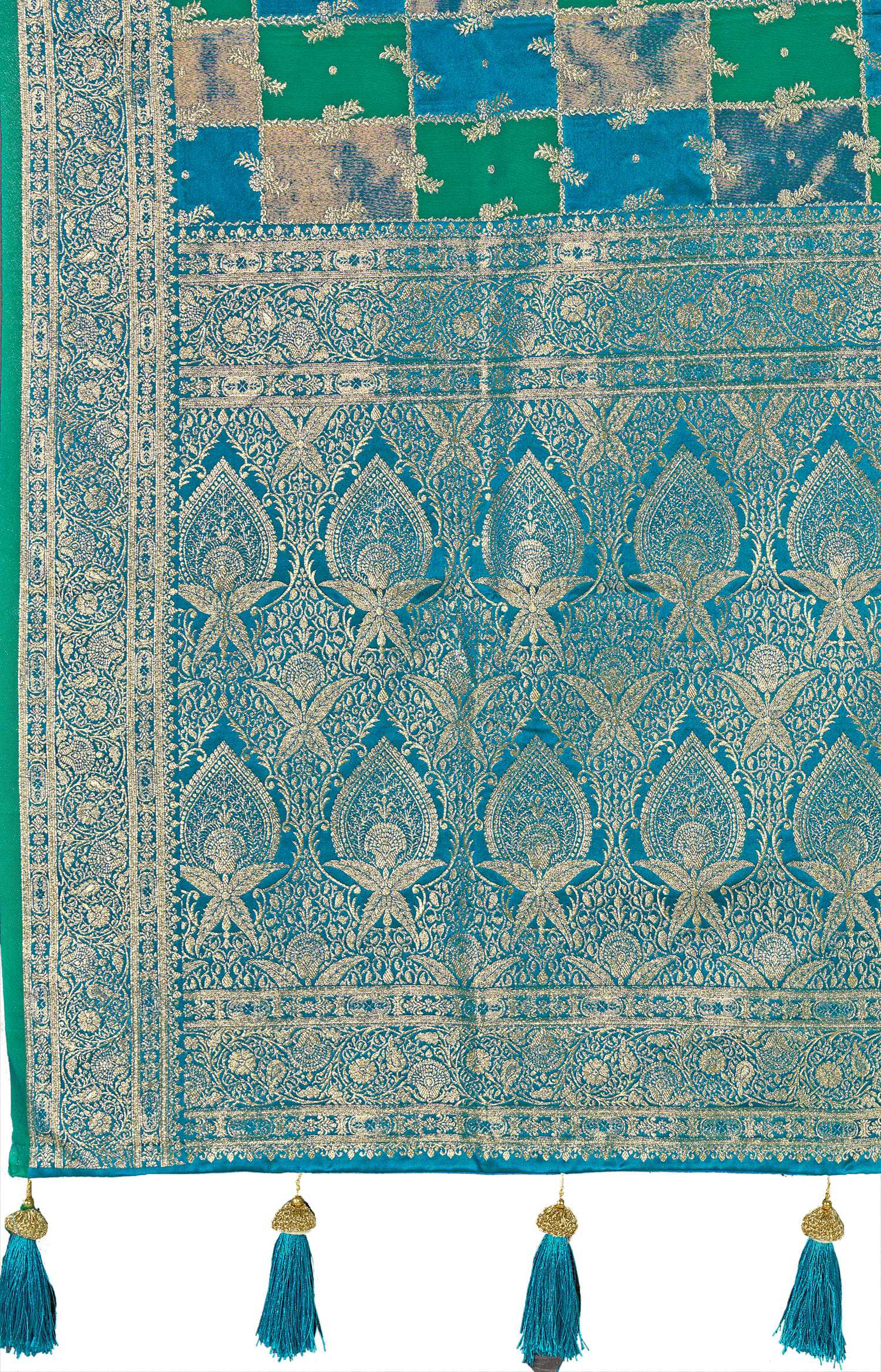 MANOHARI Banarasi Silk Blend Jacquard Work Saree - Turquoise - Dista