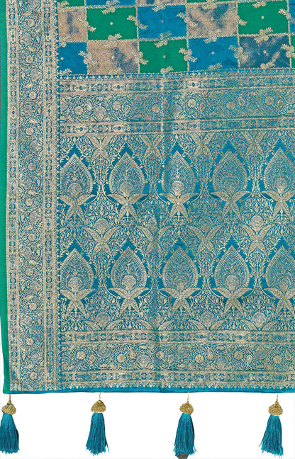MANOHARI Banarasi Silk Blend Jacquard Work Saree - Turquoise - Dista