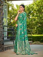 Thumbnail for MANOHARI Banarasi Silk Blend Jacquard Work Saree - Green - Dista