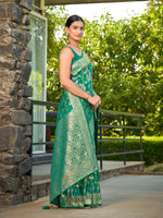 Thumbnail for MANOHARI Banarasi Silk Blend Jacquard Work Saree - Green - Dista