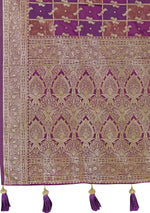 Thumbnail for MANOHARI Banarasi Silk Blend Jacquard Work Saree - Purple - Dista