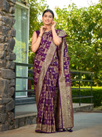 Thumbnail for MANOHARI Banarasi Silk Blend Jacquard Work Saree - Purple - Dista