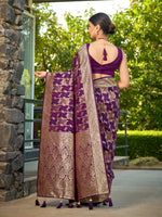 Thumbnail for MANOHARI Banarasi Silk Blend Jacquard Work Saree - Purple - Dista