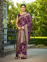 Thumbnail for MANOHARI Banarasi Silk Blend Jacquard Work Saree - Purple - Dista