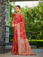 Thumbnail for MANOHARI Banarasi Silk Blend Jacquard Work Saree - Red - Dista