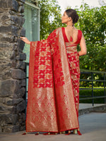 Thumbnail for MANOHARI Banarasi Silk Blend Jacquard Work Saree - Red - Dista