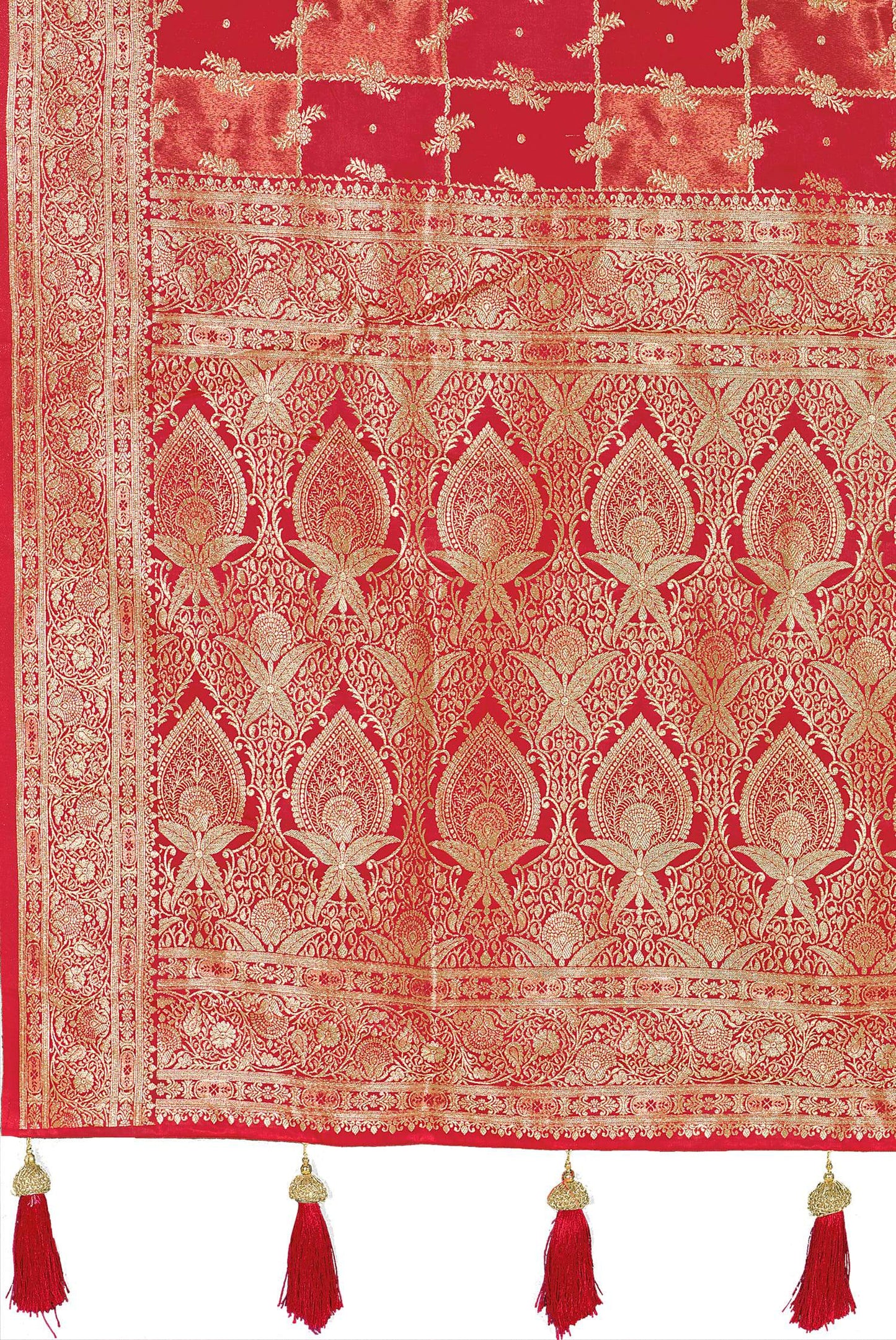 MANOHARI Banarasi Silk Blend Jacquard Work Saree - Red - Dista