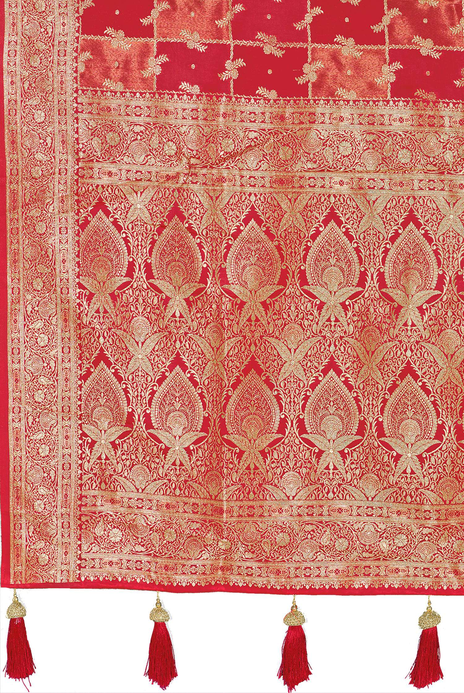 MANOHARI Banarasi Silk Blend Jacquard Work Saree - Red - Dista