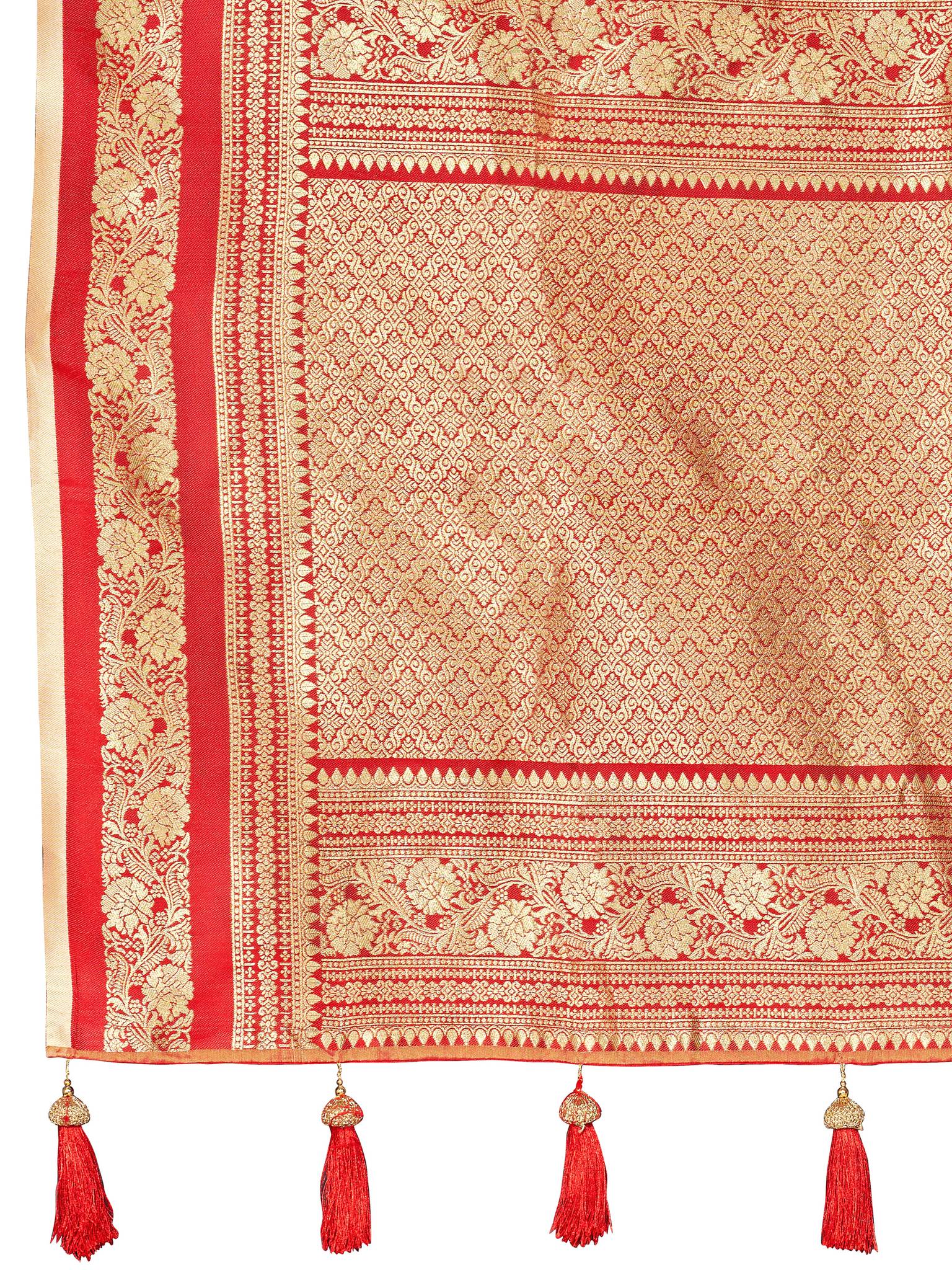 MANOHARI Banarasi Silk Blend Jacquard Work Saree - Beige - Dista