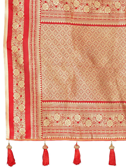 MANOHARI Banarasi Silk Blend Jacquard Work Saree - Beige - Dista