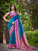 MANOHARI Banarasi Silk Blend Jacquard Work Saree - Blue - Dista