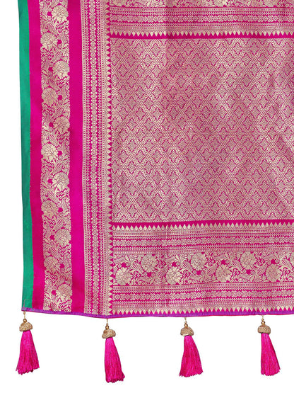 MANOHARI Banarasi Silk Blend Jacquard Work Saree - Blue - Dista