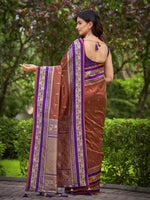 Thumbnail for MANOHARI Banarasi Silk Blend Jacquard Work Saree - Brown - Dista