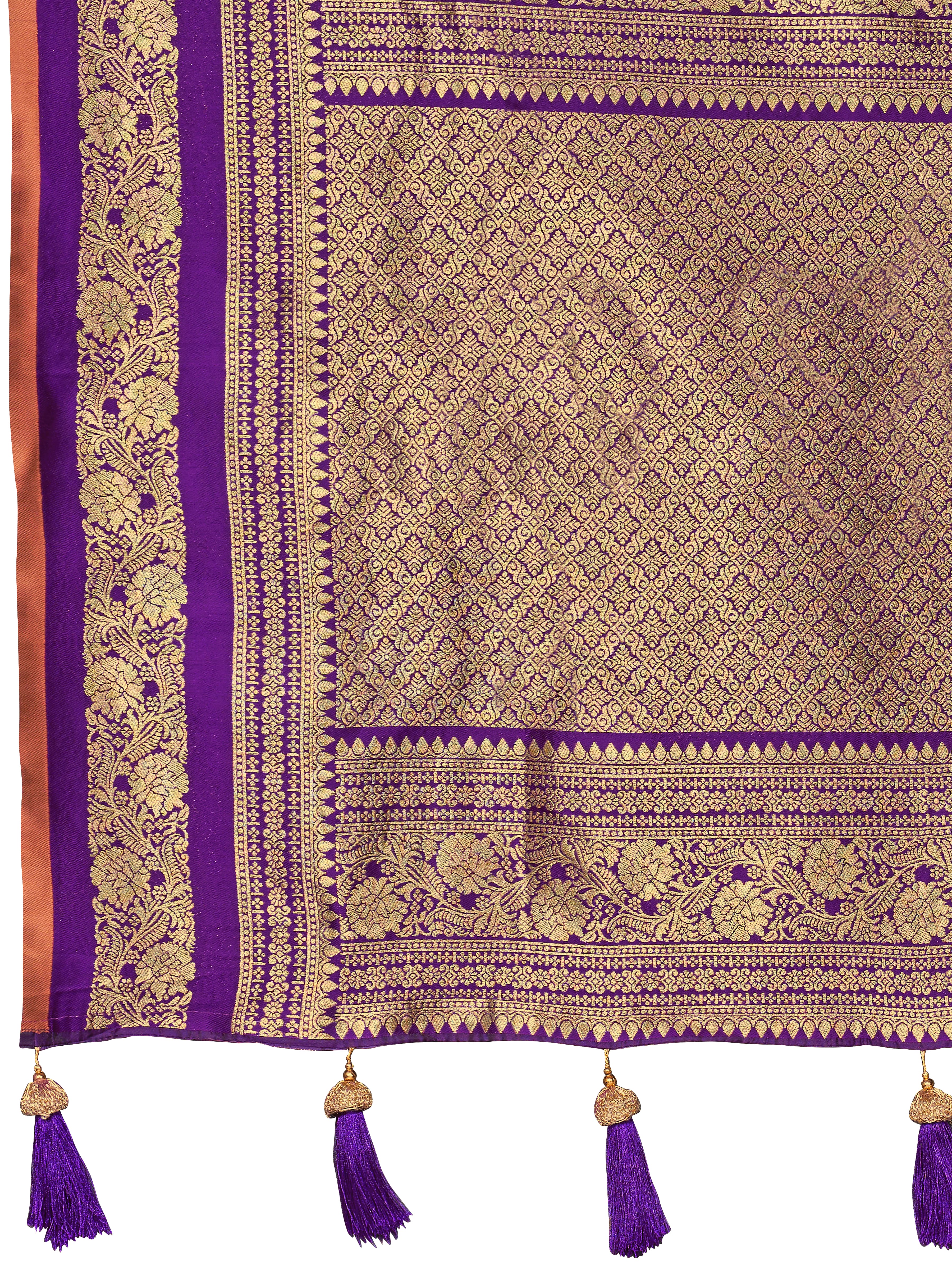 MANOHARI Banarasi Silk Blend Jacquard Work Saree - Brown - Dista