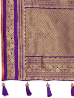 Thumbnail for MANOHARI Banarasi Silk Blend Jacquard Work Saree - Brown - Dista