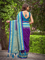 Thumbnail for MANOHARI Banarasi Silk Blend Jacquard Work Saree - Purple - Dista