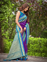 Thumbnail for MANOHARI Banarasi Silk Blend Jacquard Work Saree - Purple - Dista