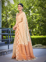 Thumbnail for MANOHARI Banarasi Silk Blend Jacquard Work Saree - Beige - Dista