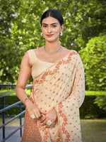 Thumbnail for MANOHARI Banarasi Silk Blend Jacquard Work Saree - Beige - Dista