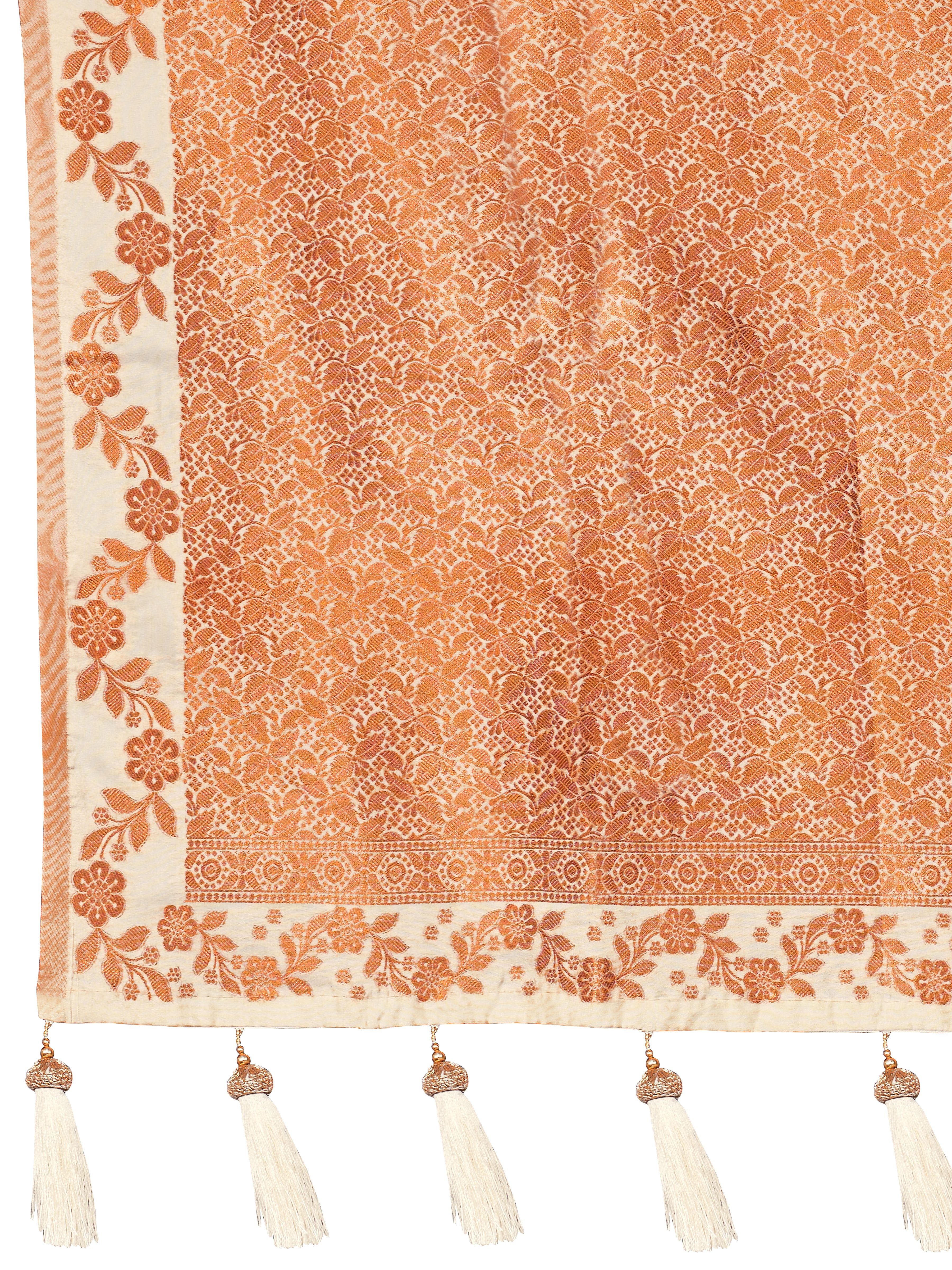 MANOHARI Banarasi Silk Blend Jacquard Work Saree - Beige - Dista