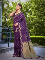 Thumbnail for MANOHARI Banarasi Silk Blend Jacquard Work Saree - Purple - Dista
